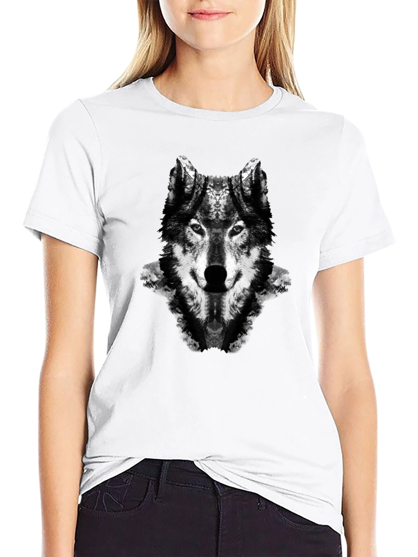 Wolf Graphic Print Black Crew Neck T-Shirt