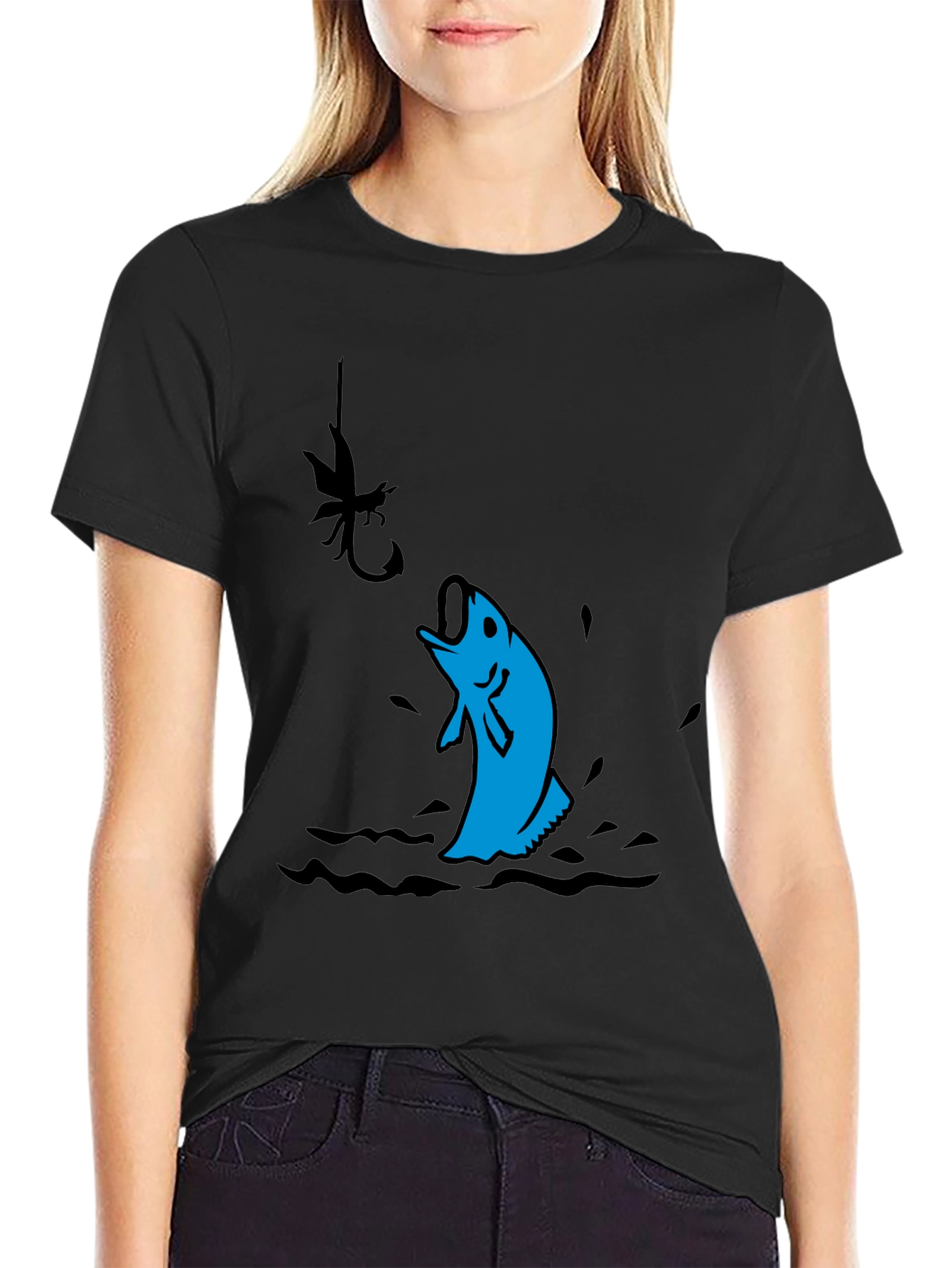 Fishing T-Shirt - Black with Fish Design