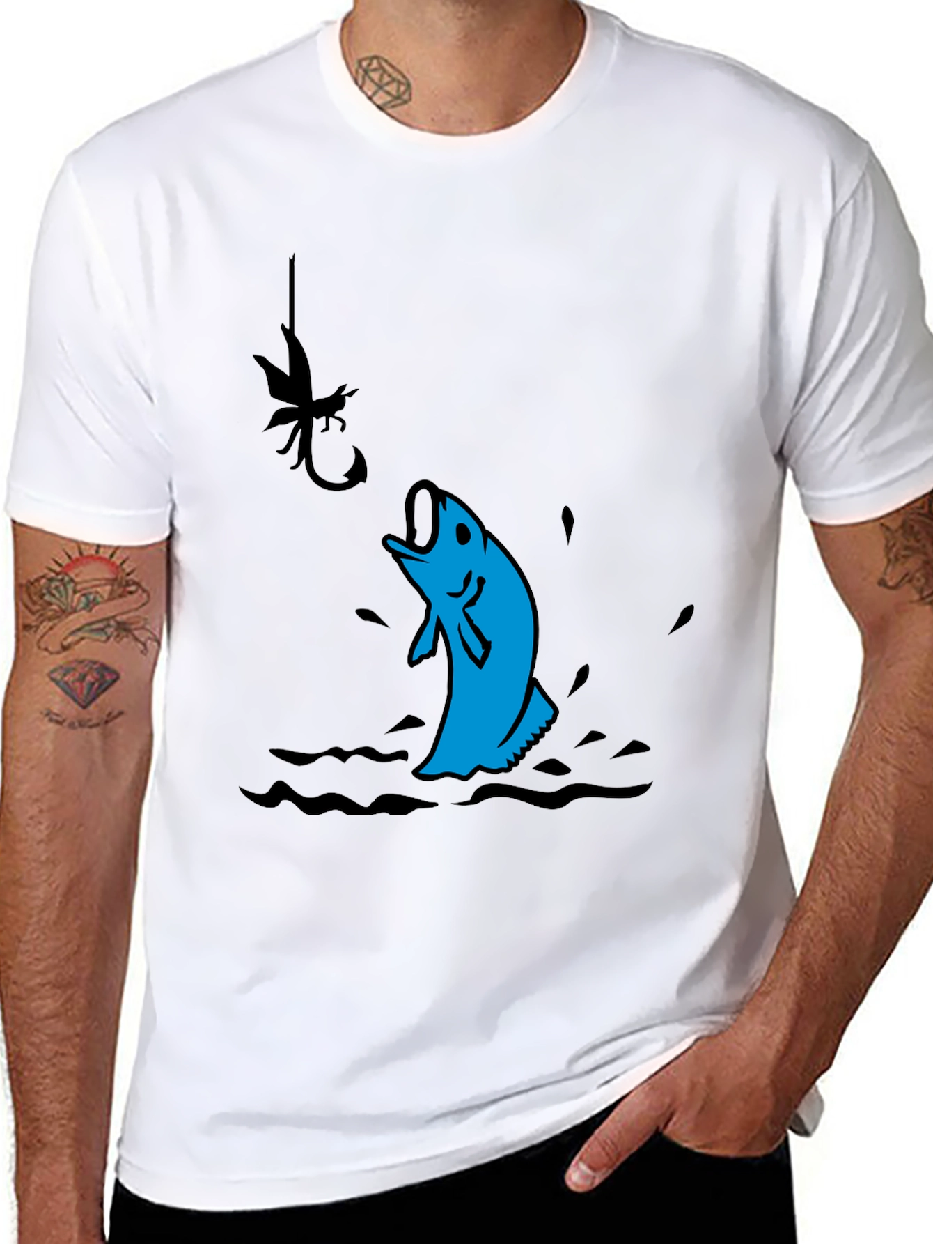Fishing T-Shirt - Black with Fish Design