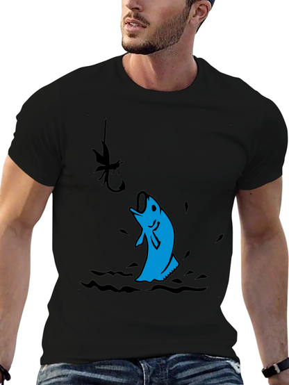 Fishing T-Shirt - Black with Fish Design