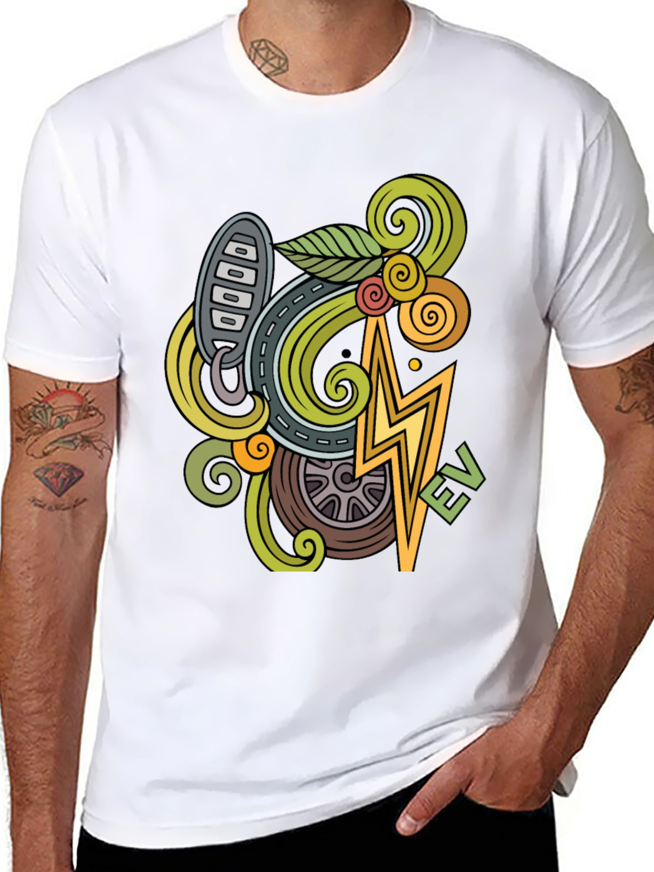 Electric Vehicle Doodle Art T-Shirt