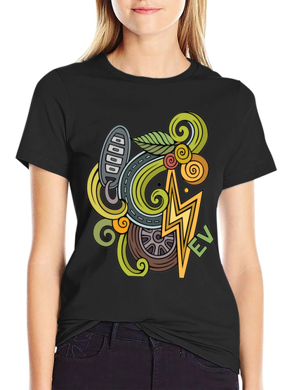 Electric Vehicle Doodle Art T-Shirt