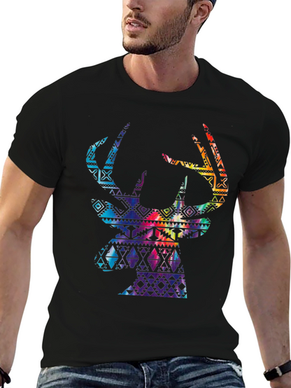 Stylish Mens Black T-Shirt with Deer Graphic