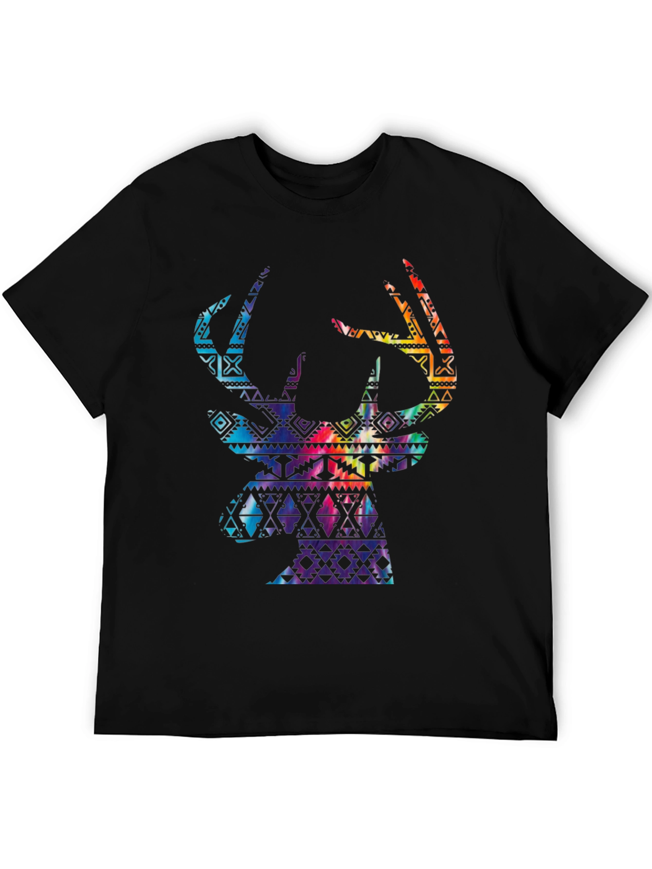 Stylish Mens Black T-Shirt with Deer Graphic