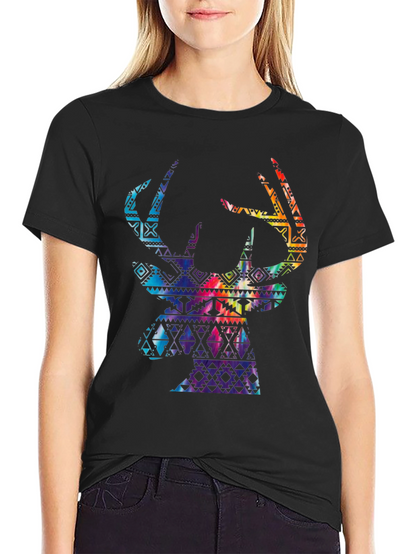 Stylish Mens Black T-Shirt with Deer Graphic