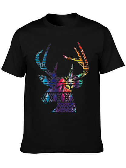 Stylish Mens Black T-Shirt with Deer Graphic