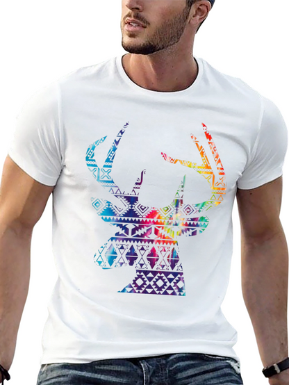 Stylish Mens Black T-Shirt with Deer Graphic
