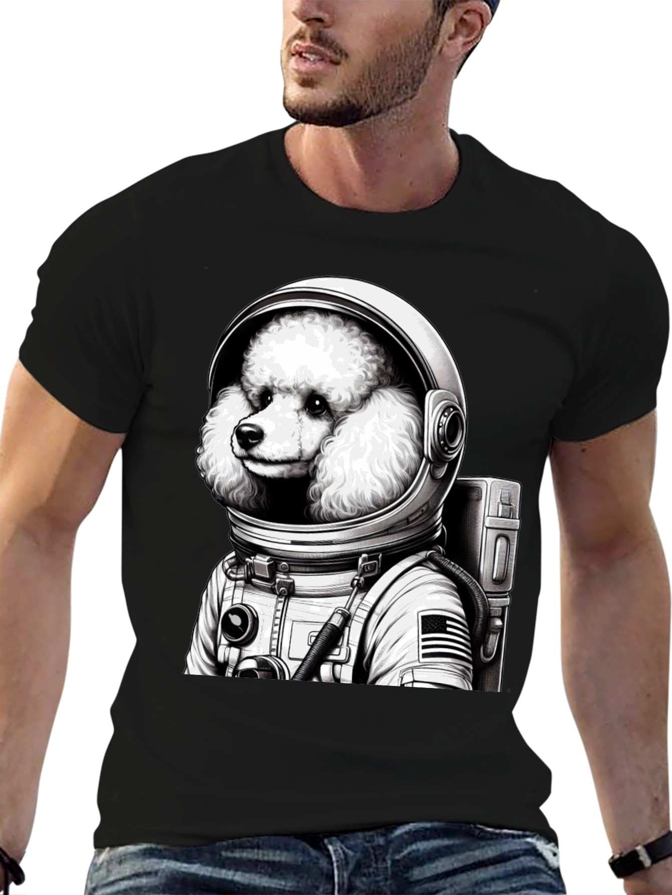Poodle Astronaut Graphic T-Shirt - Unisex Black Tee