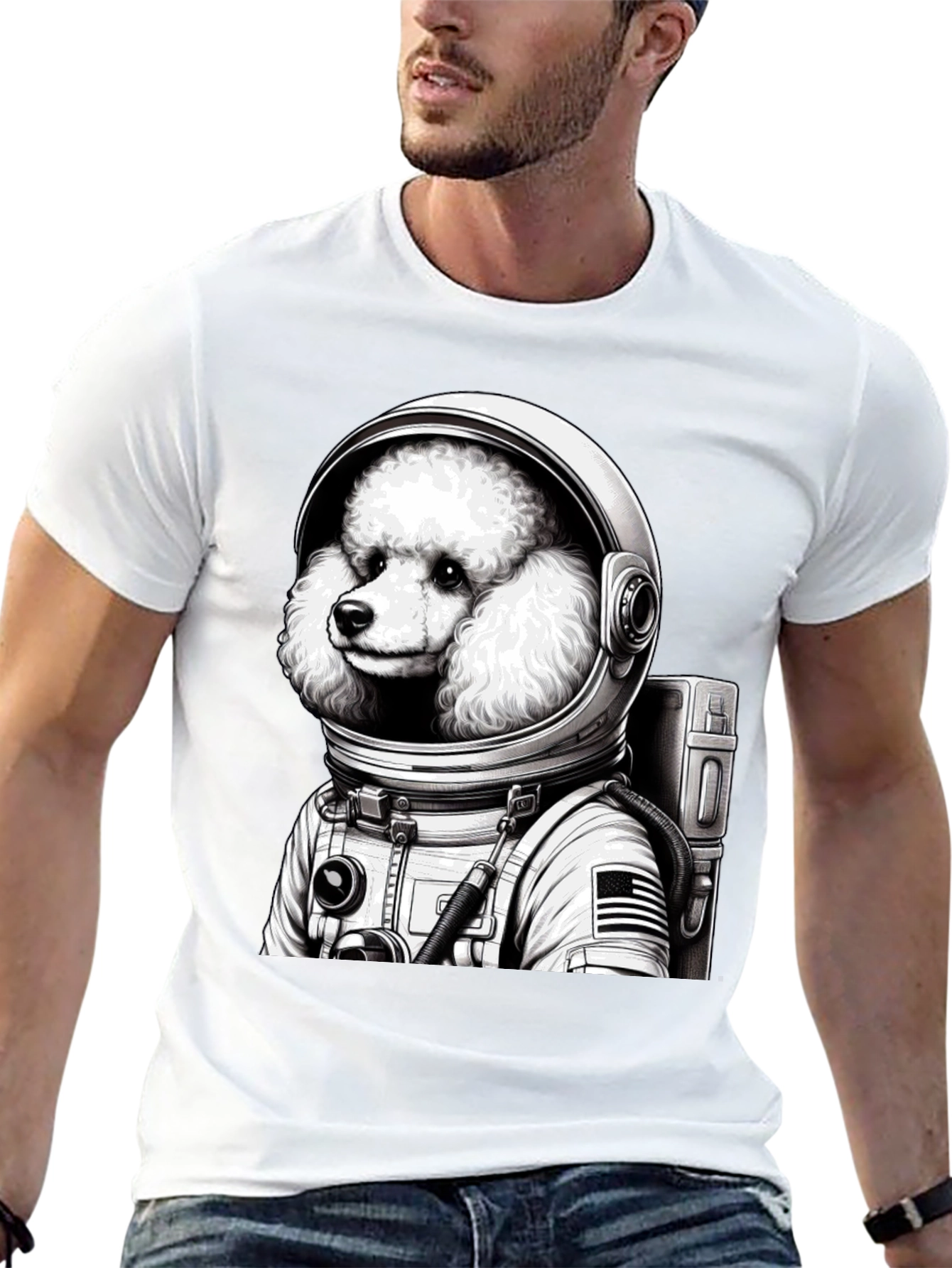 Poodle Astronaut Graphic T-Shirt - Unisex Black Tee