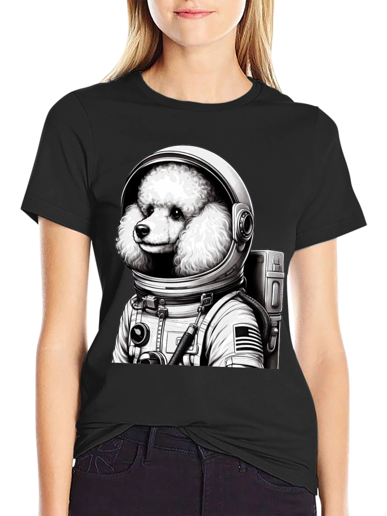 Poodle Astronaut Graphic T-Shirt - Unisex Black Tee