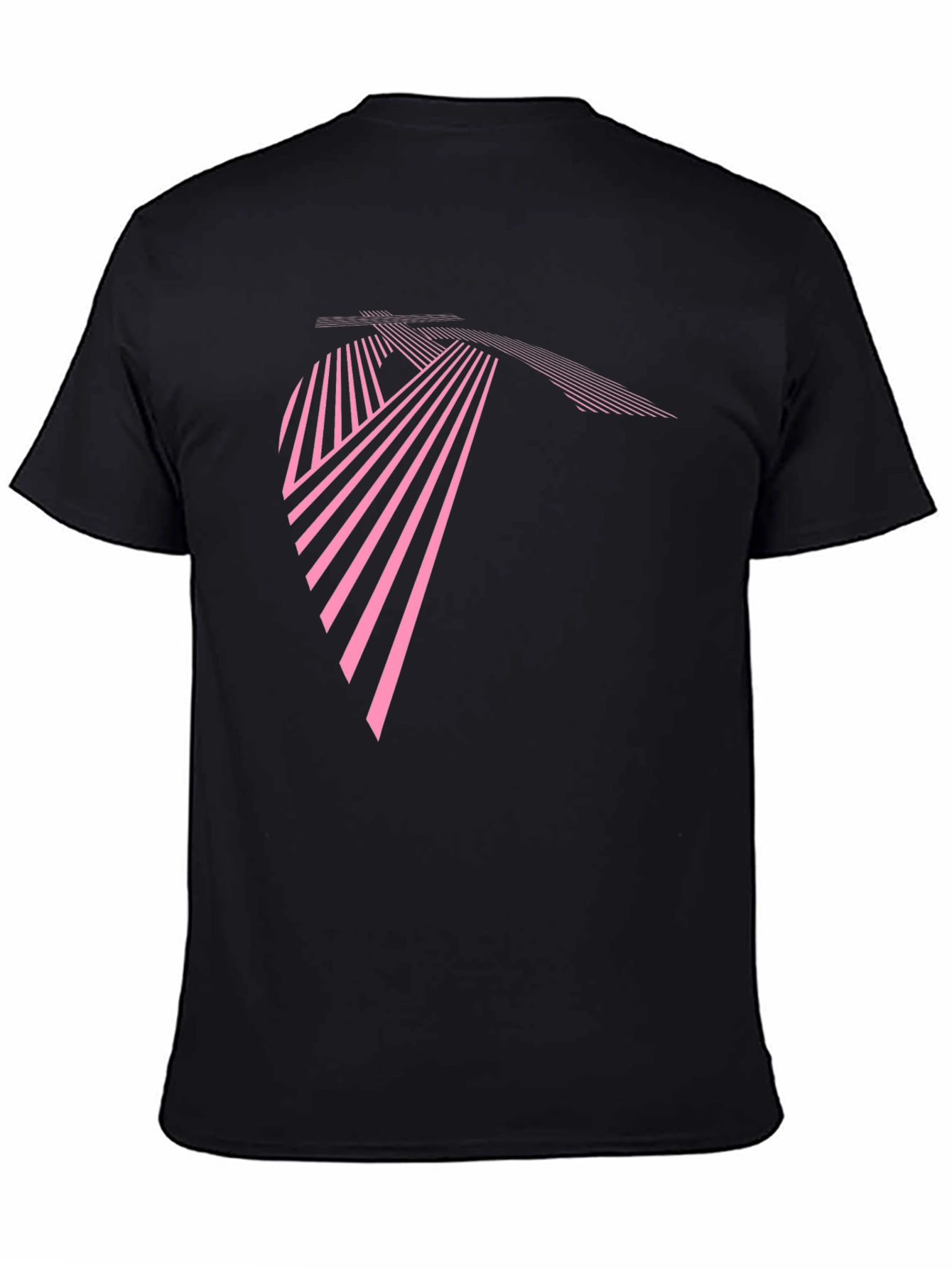 Modern Geometric Pink Line Art Black T-Shirt