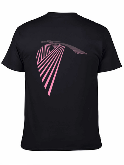 Modern Geometric Pink Line Art Black T-Shirt