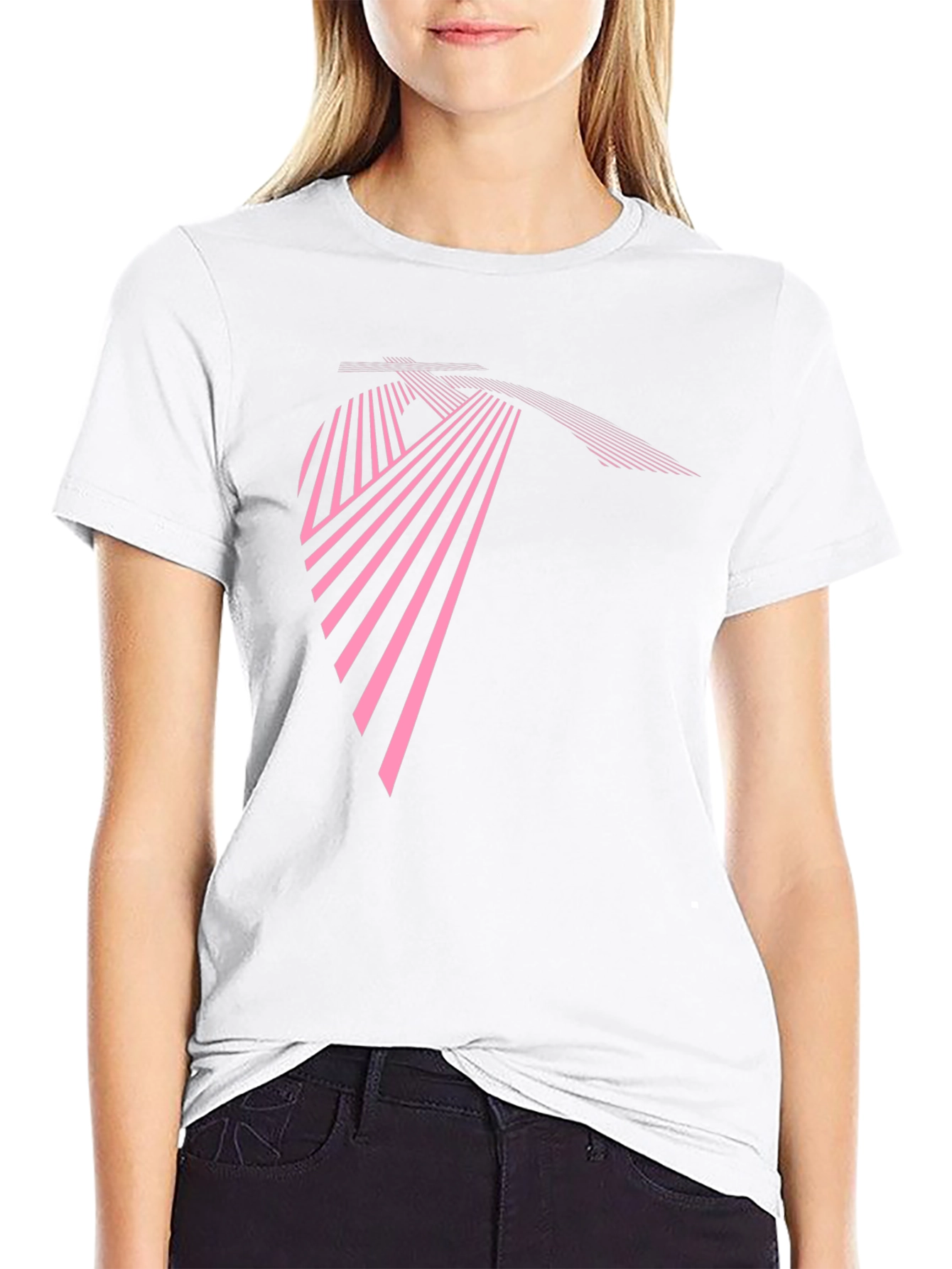 Modern Geometric Pink Line Art Black T-Shirt