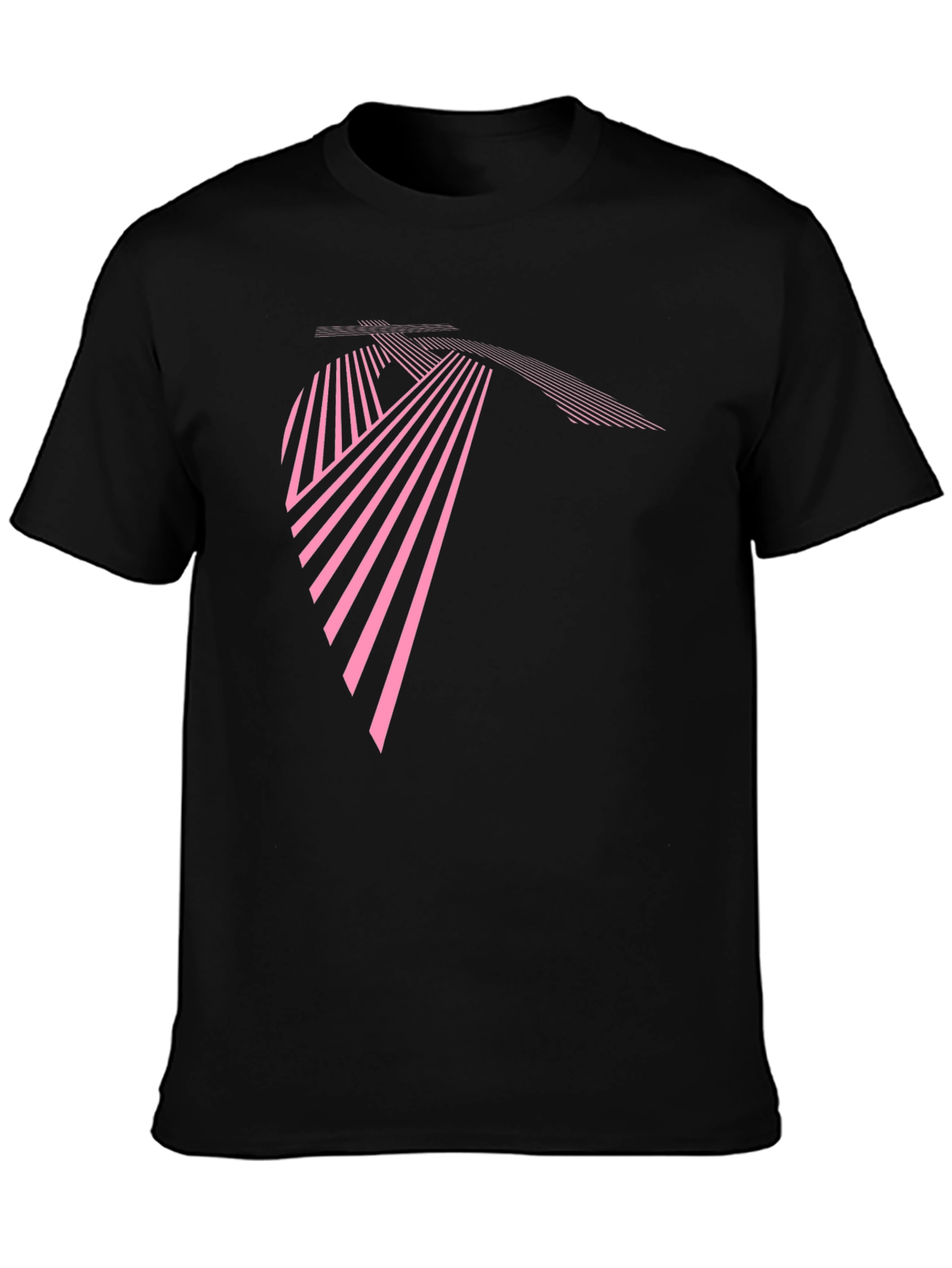 Modern Geometric Pink Line Art Black T-Shirt