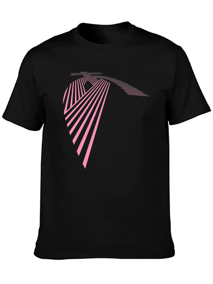 Modern Geometric Pink Line Art Black T-Shirt