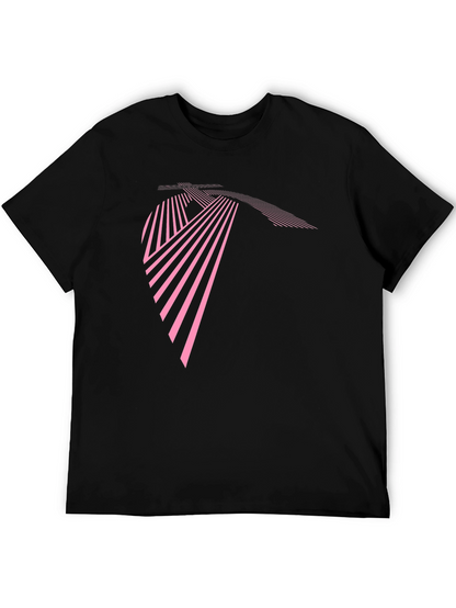 Modern Geometric Pink Line Art Black T-Shirt