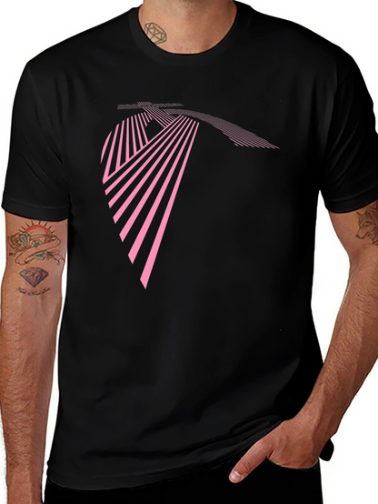 Modern Geometric Pink Line Art Black T-Shirt