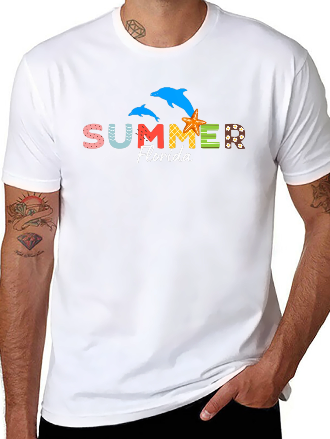 Summer Florida Dolphins Starfish Graphic Tee