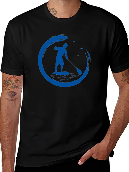 Mens Black T-Shirt with Paddle Board Design