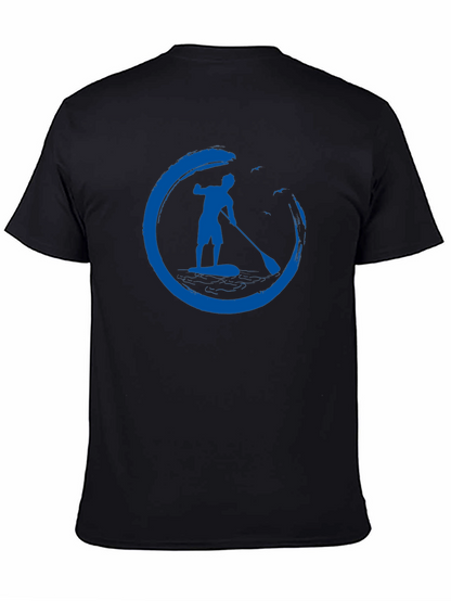 Mens Black T-Shirt with Paddle Board Design