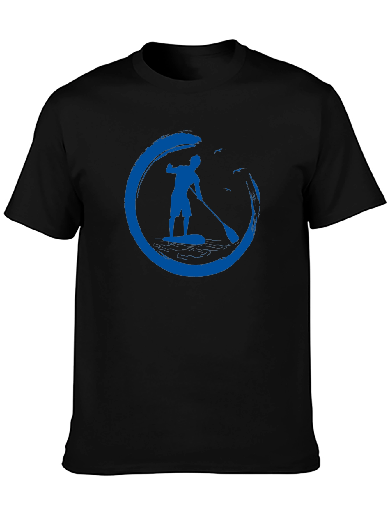 Mens Black T-Shirt with Paddle Board Design