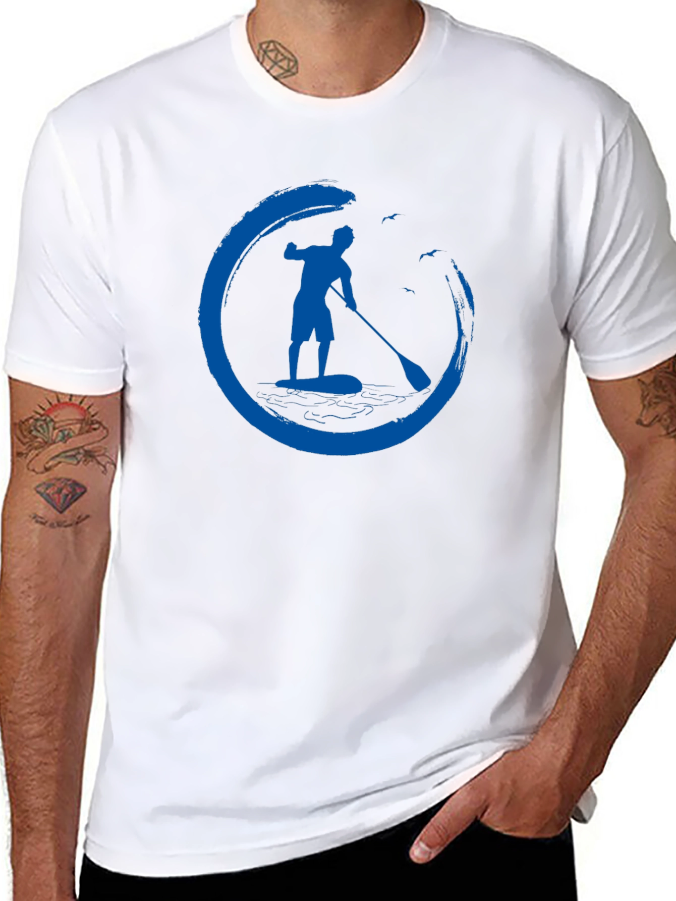 Mens Black T-Shirt with Paddle Board Design