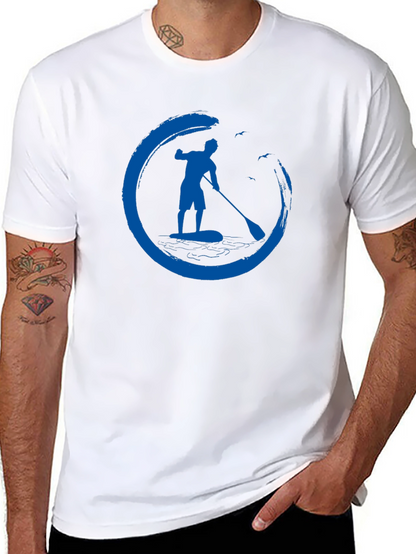 Mens Black T-Shirt with Paddle Board Design