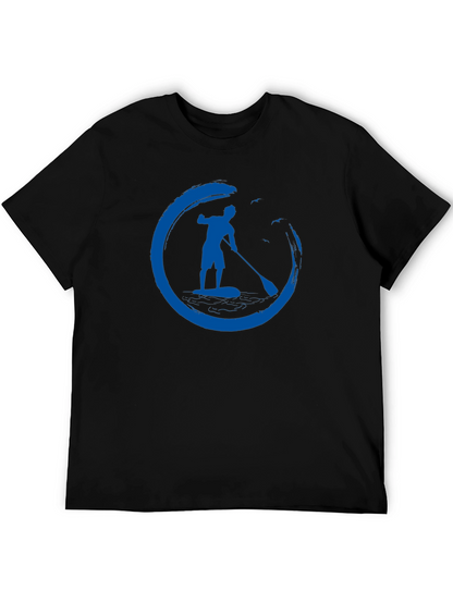 Mens Black T-Shirt with Paddle Board Design