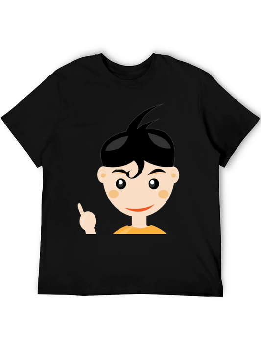 Cartoon Boy Graphic Black T-Shirt