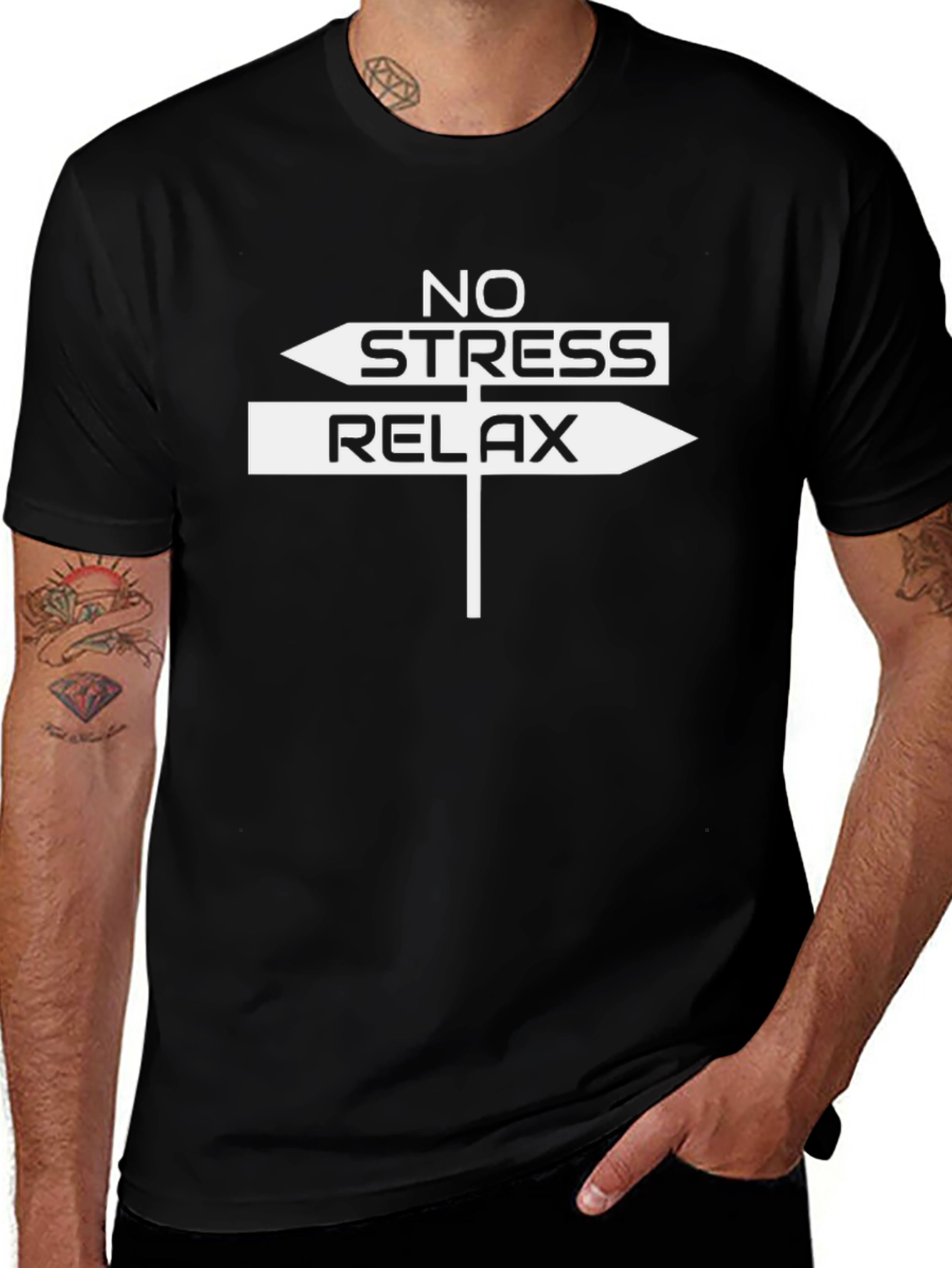 No Stress Relax T-Shirt - Black Cotton Tee