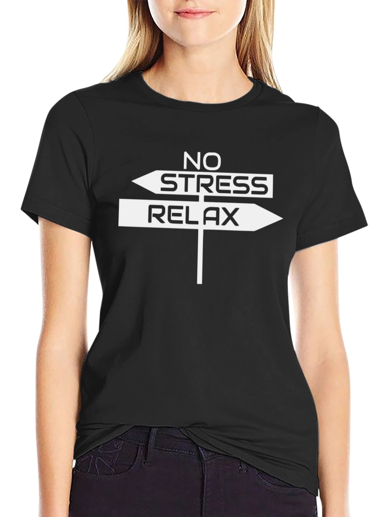 No Stress Relax T-Shirt - Black Cotton Tee