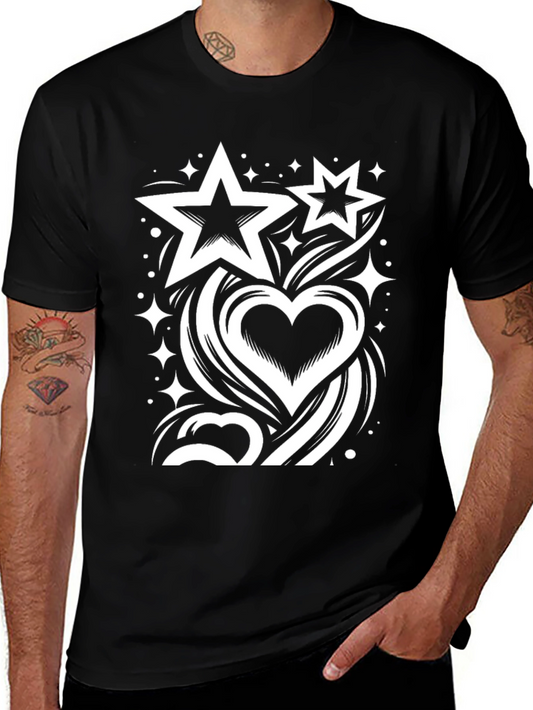 Stars & Heart Graphic Black T-Shirt