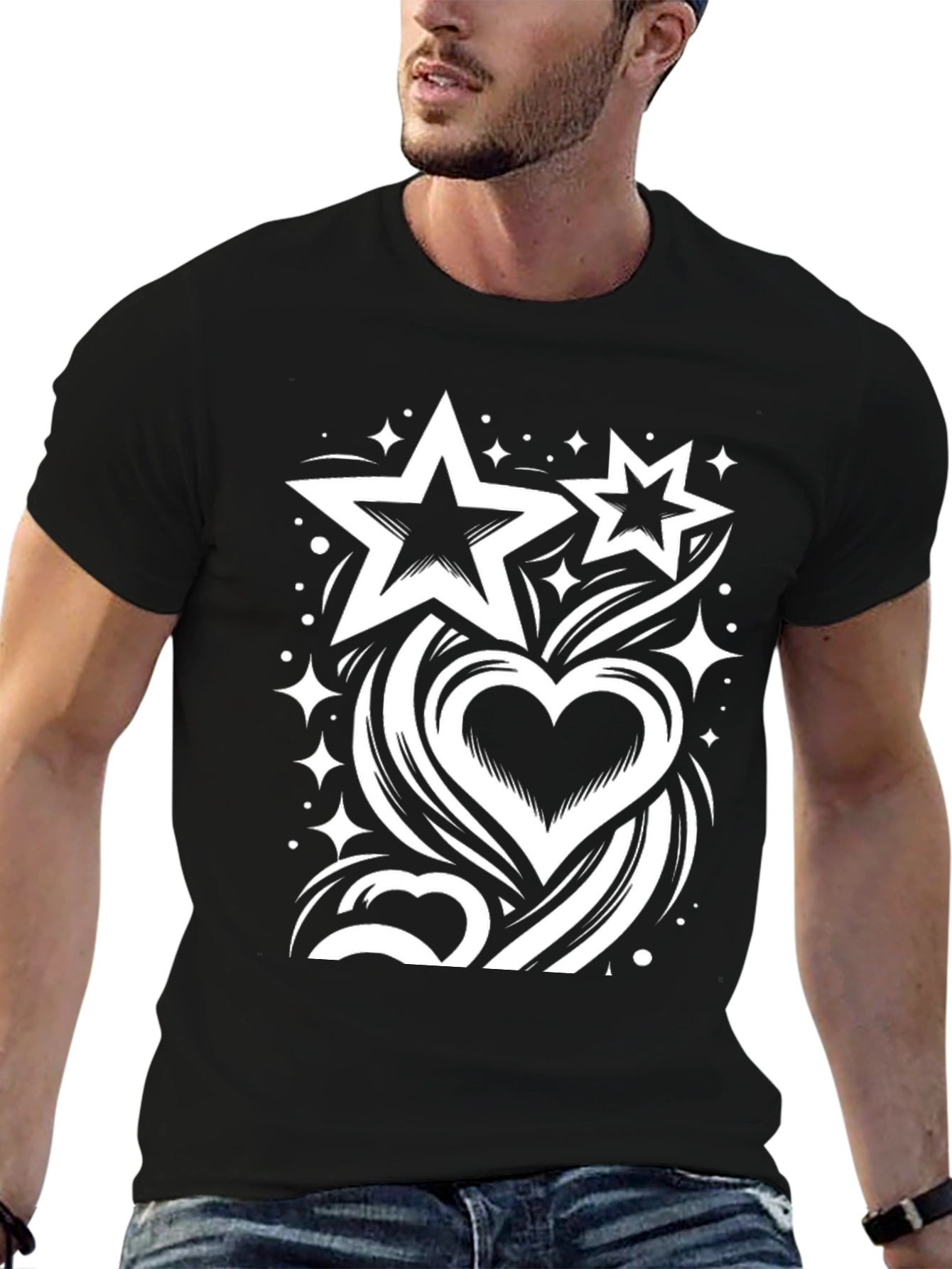 Stars & Heart Graphic Black T-Shirt
