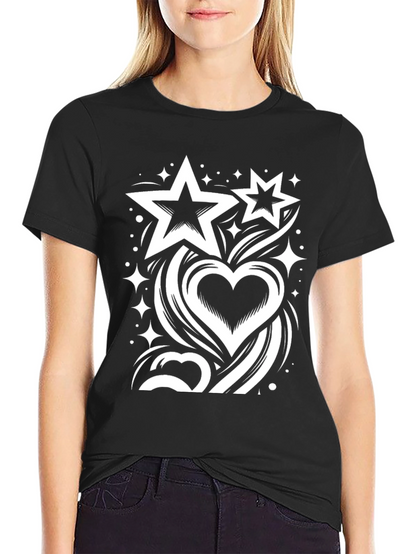 Stars & Heart Graphic Black T-Shirt
