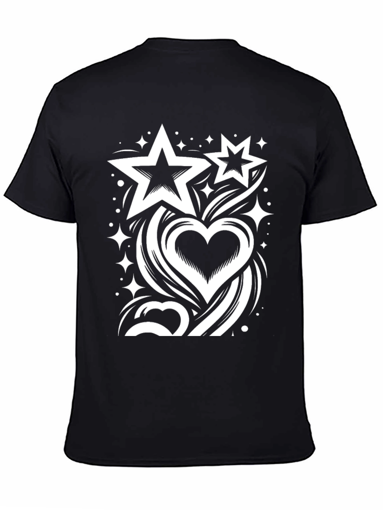 Stars & Heart Graphic Black T-Shirt