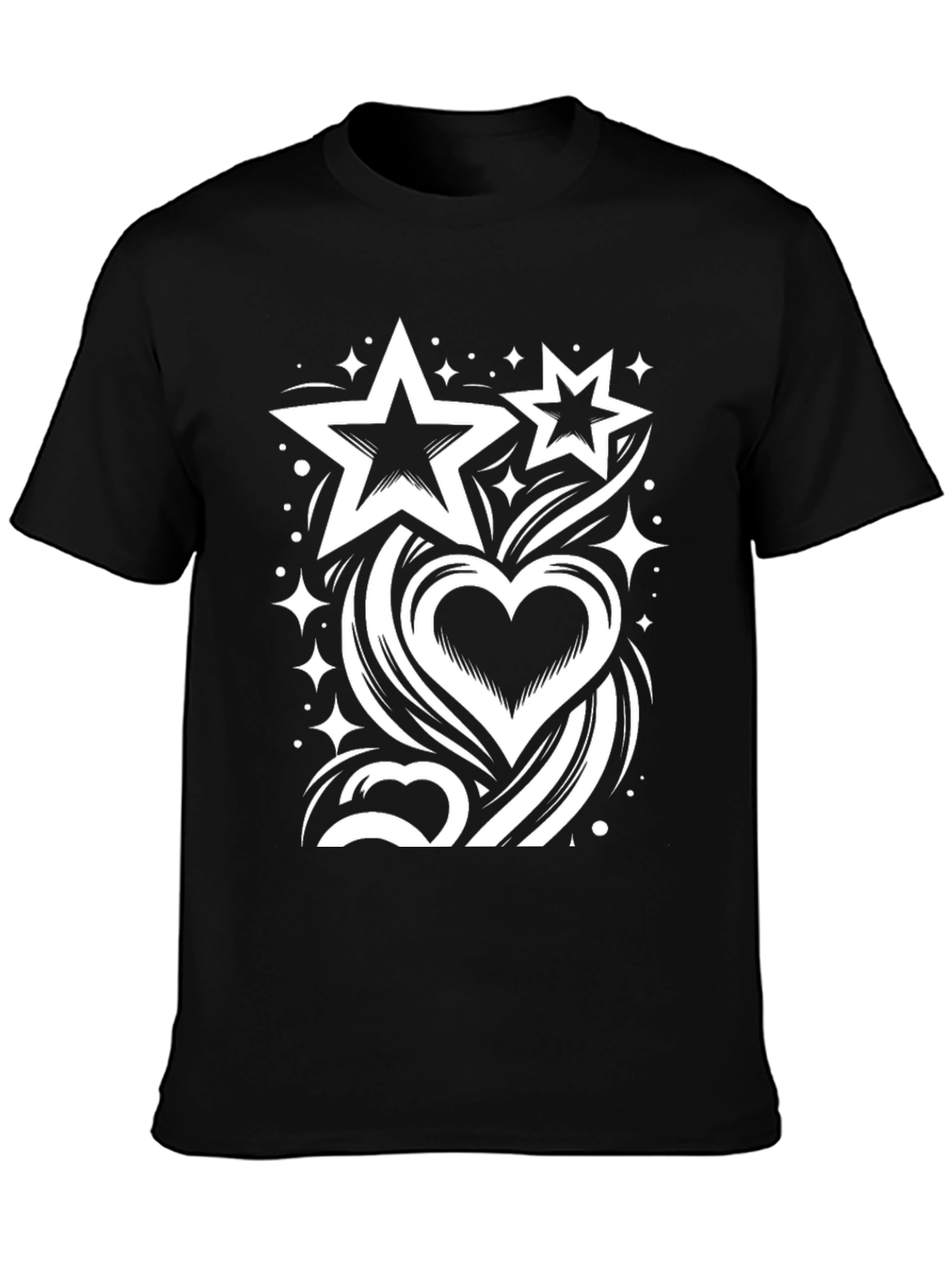 Stars & Heart Graphic Black T-Shirt
