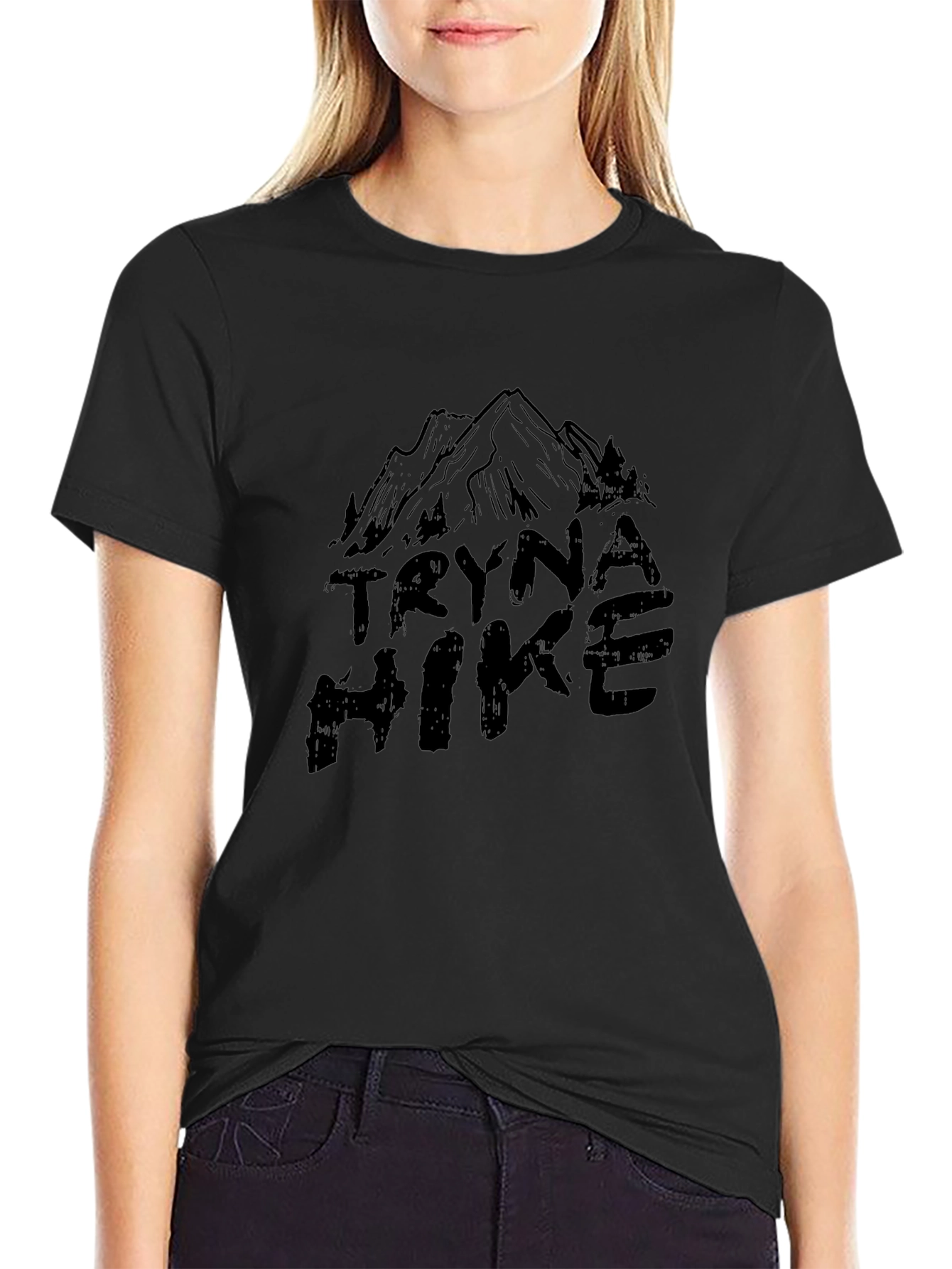 Tryna Hike Black Graphic T-Shirt