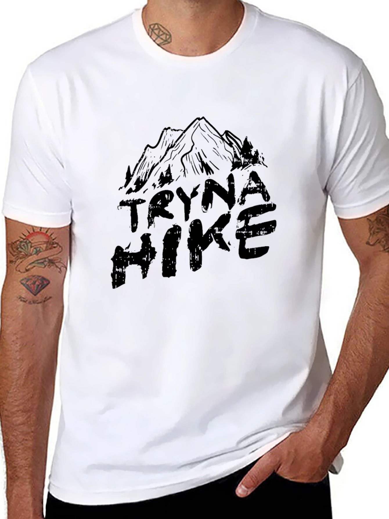 Tryna Hike Black Graphic T-Shirt