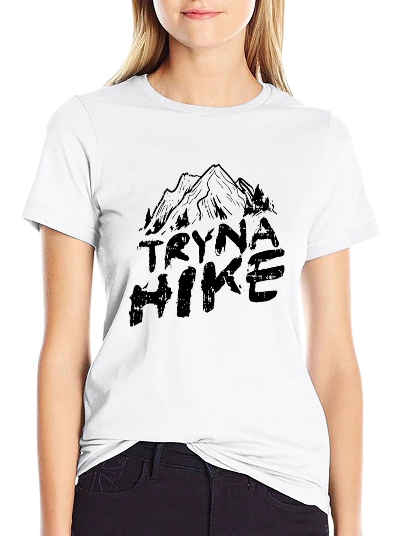 Tryna Hike Black Graphic T-Shirt