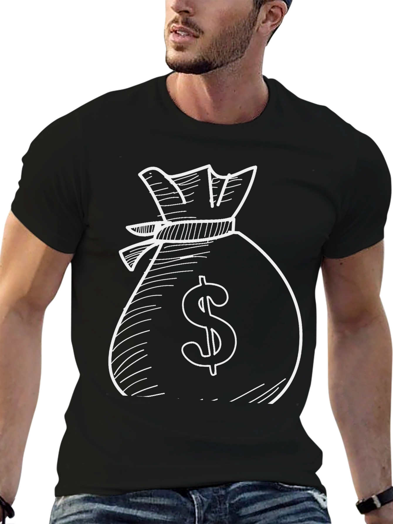 Money Bag Graphic Tee - Black Cotton T-Shirt