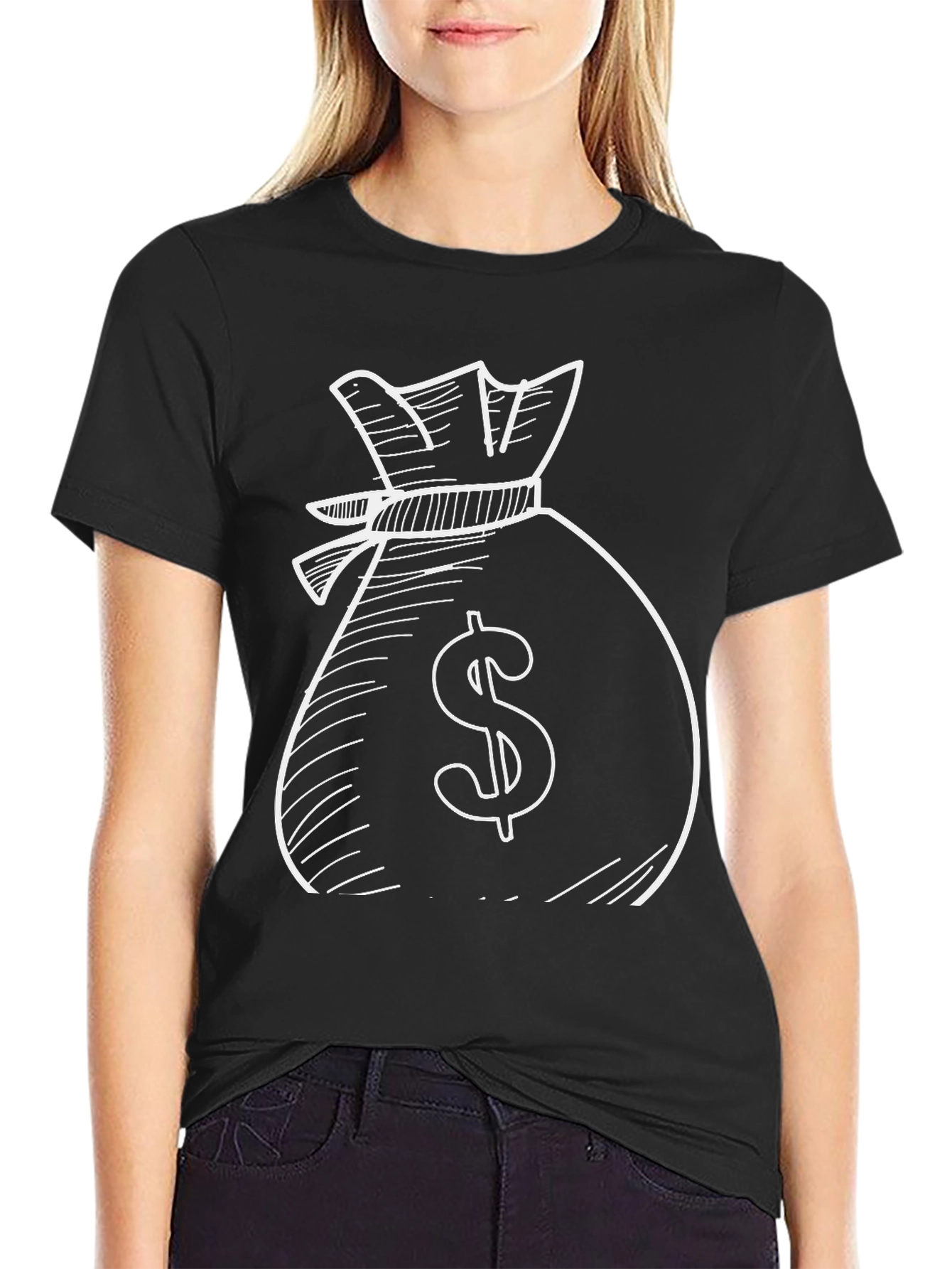 Money Bag Graphic Tee - Black Cotton T-Shirt