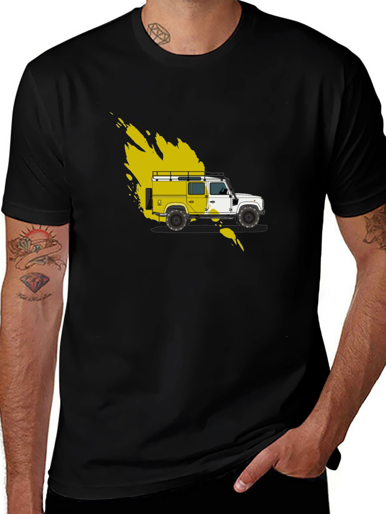 Yellow Land Rover Graphic Tee - Black Cotton Blend