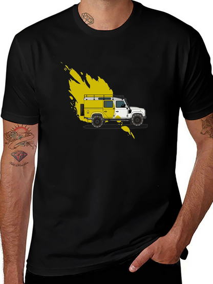 Yellow Land Rover Graphic Tee - Black Cotton Blend
