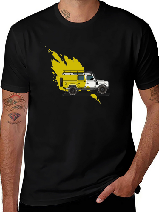 Yellow Land Rover Graphic Tee - Black Cotton Blend