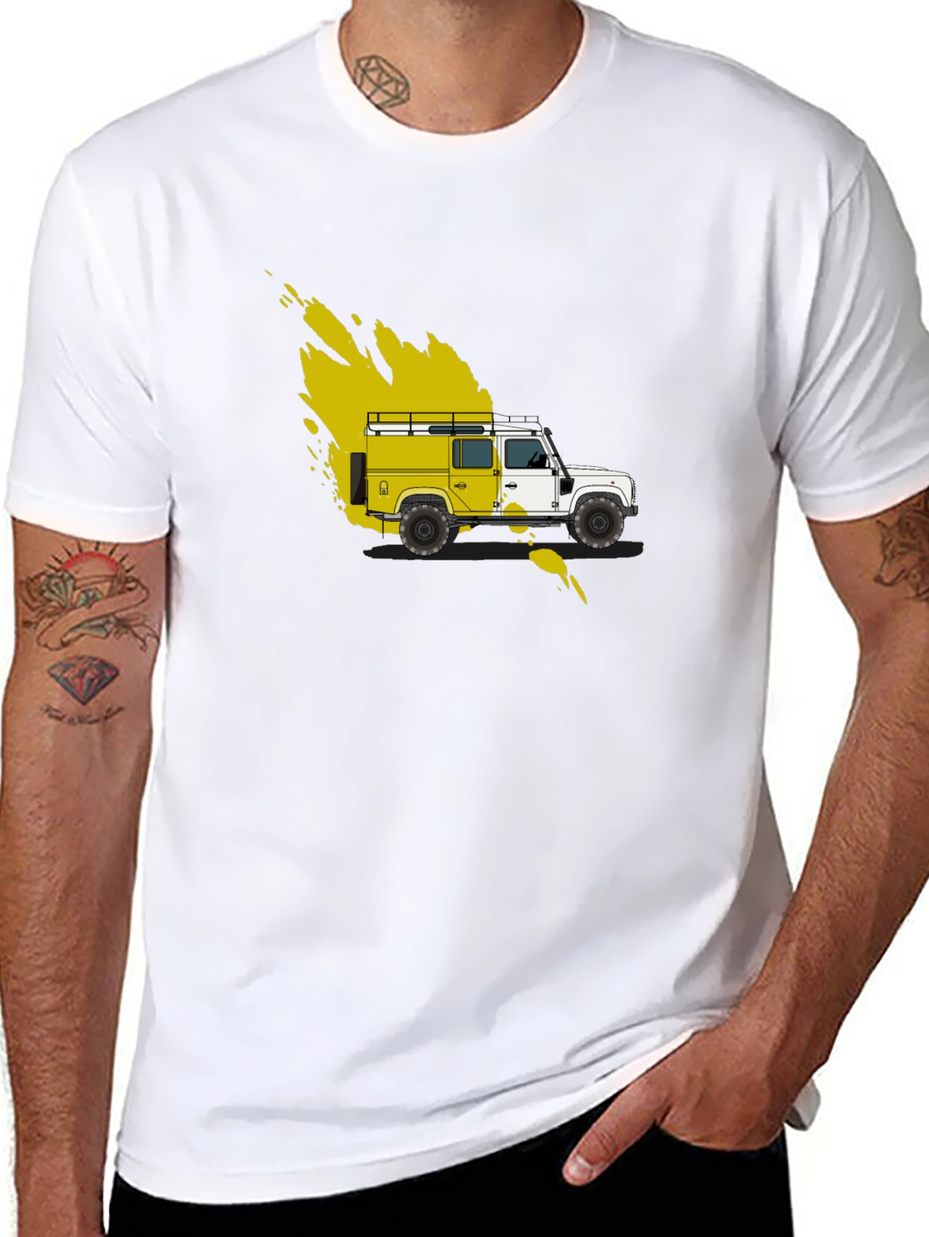 Yellow Land Rover Graphic Tee - Black Cotton Blend