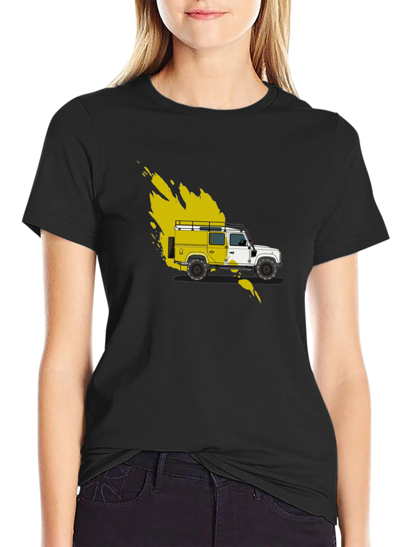 Yellow Land Rover Graphic Tee - Black Cotton Blend