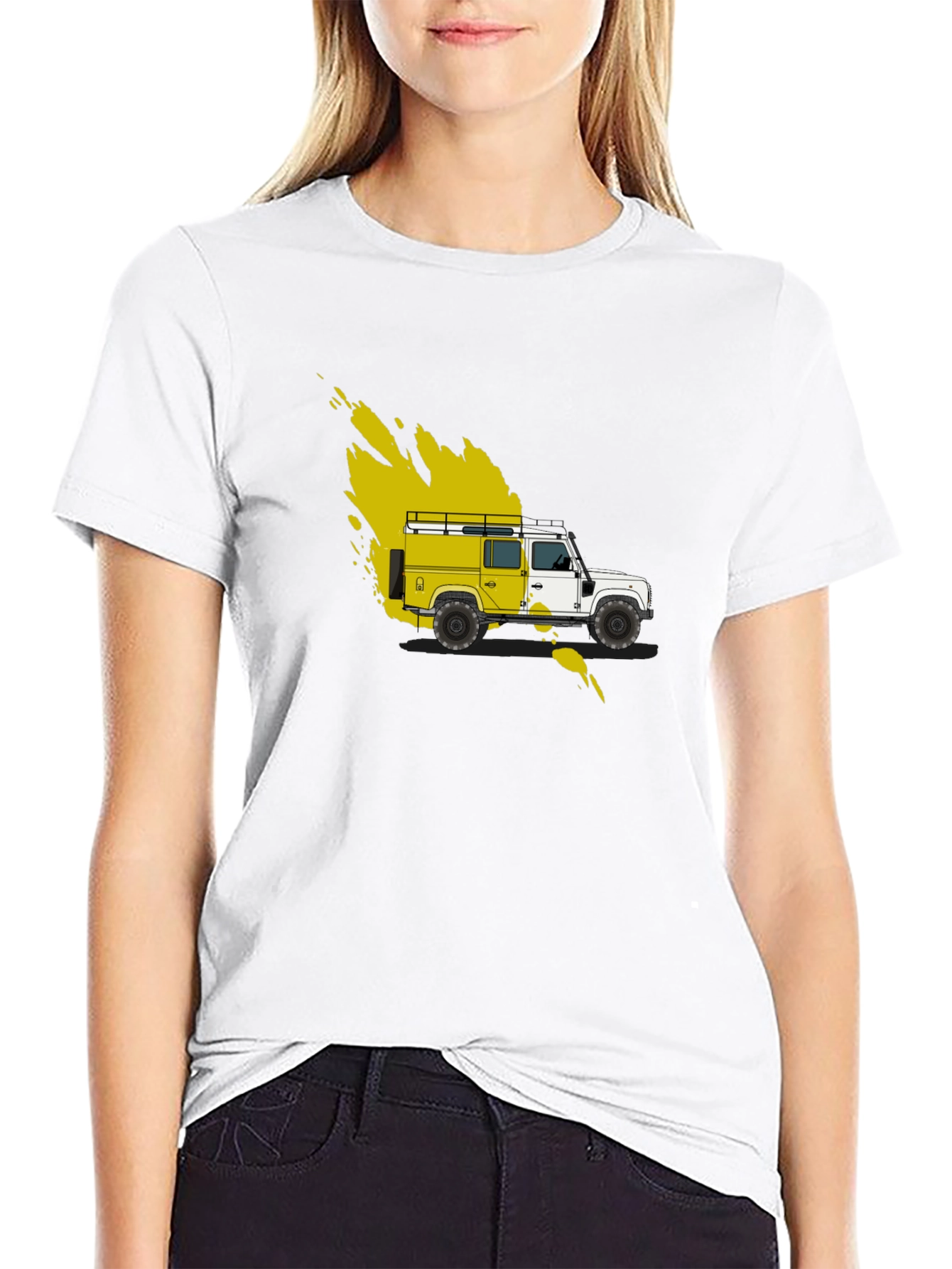 Yellow Land Rover Graphic Tee - Black Cotton Blend
