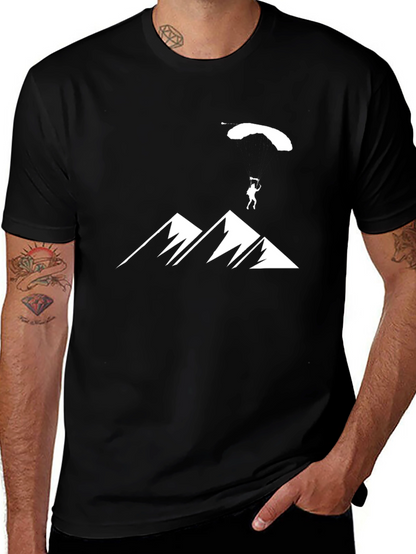 Mountain Parachute Graphic Tee - Black Cotton T-Shirt
