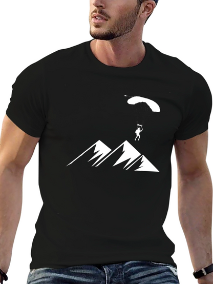 Mountain Parachute Graphic Tee - Black Cotton T-Shirt