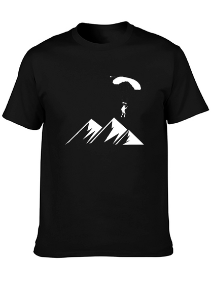 Mountain Parachute Graphic Tee - Black Cotton T-Shirt